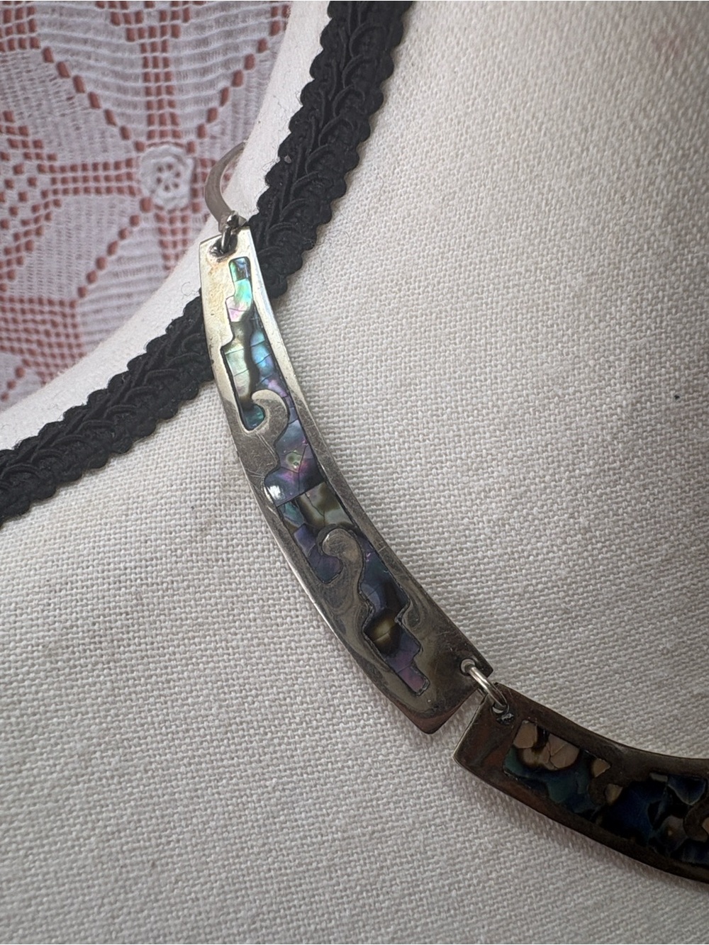 Vintage 925 Mexican Sterling Silver Abalone Collar Necklace - Picture 2 of 8